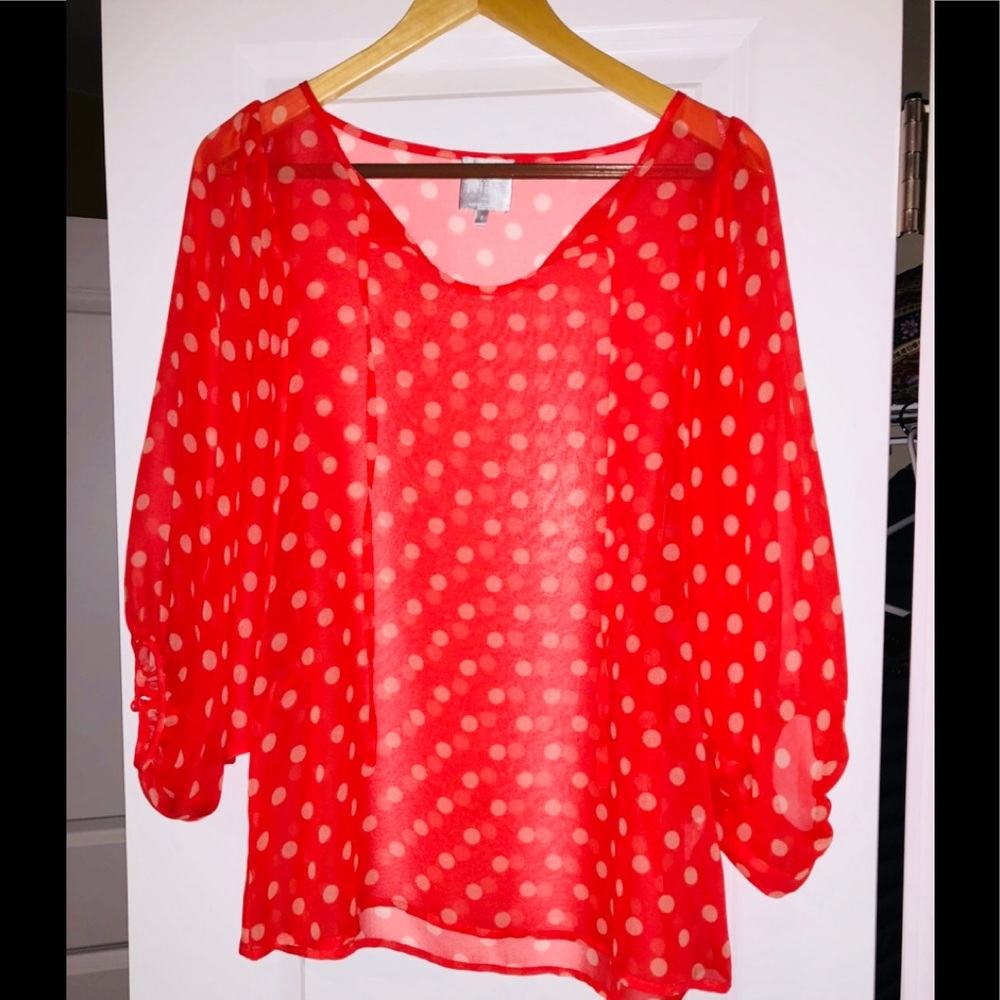 Red & white polka dot blouse